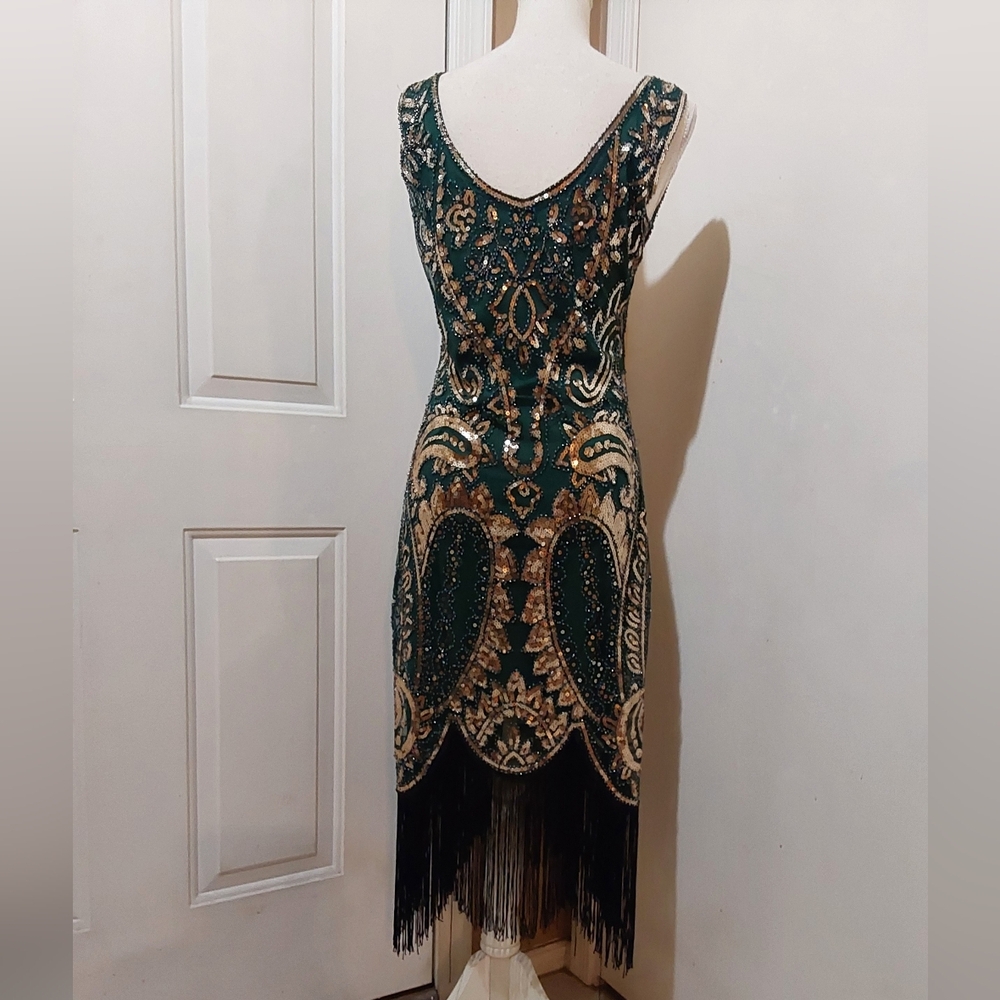 🌺 Like New Fundaisy Green Sequened & Beaded Gatsby/Flapper Dress - Picture 2 of 8